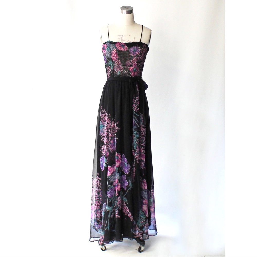 1970s Vintage Lillie Rubin Floral Maxi Dress